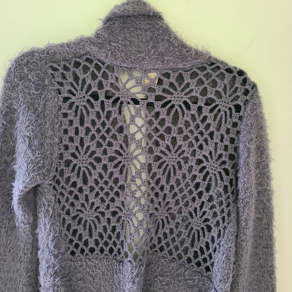 ESCIO lace back fluffy open cardigan - Picture 4 of 6